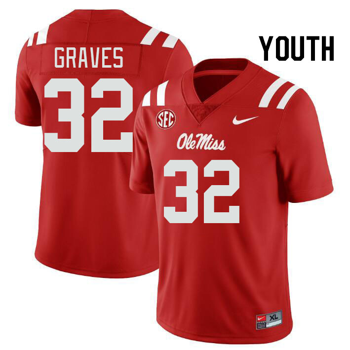 Youth #32 Chris Graves Ole Miss Rebels College Football Jerseyes Stitched Sale-Red